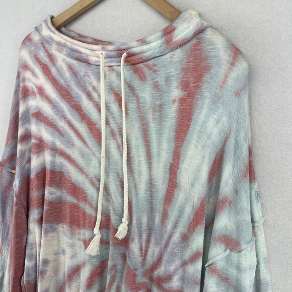 WE THE FREE Top XL Best Catch Tie Dye Tee Long Sleeve Terry Oversized Tunic Red - Picture 6 of 16